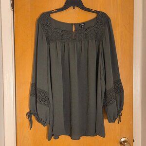Torrid Babydoll Boho Pullover Top Blouse Womens 4 4X Khaki Green Peasant Hippie